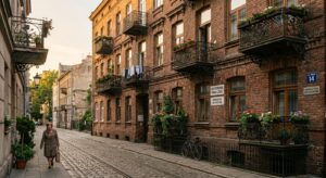 A professional editorial photograph capturing a blend of weathered pre-war brick tenement architectu